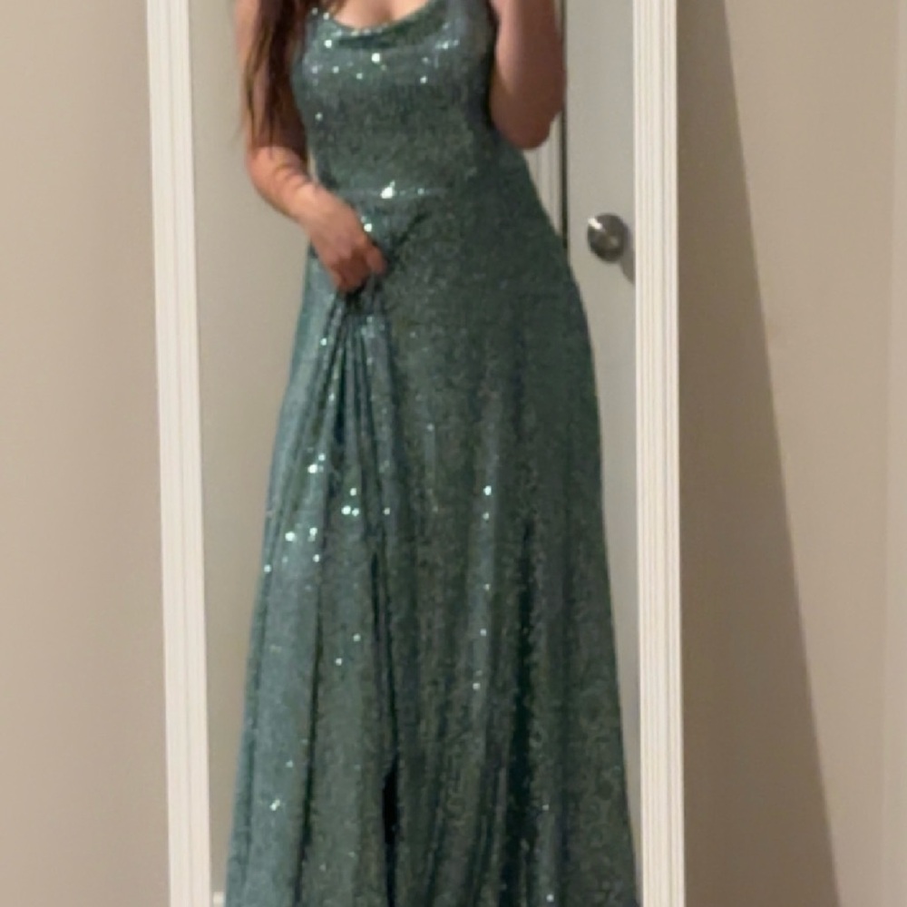 Turquoise sequined prom dress